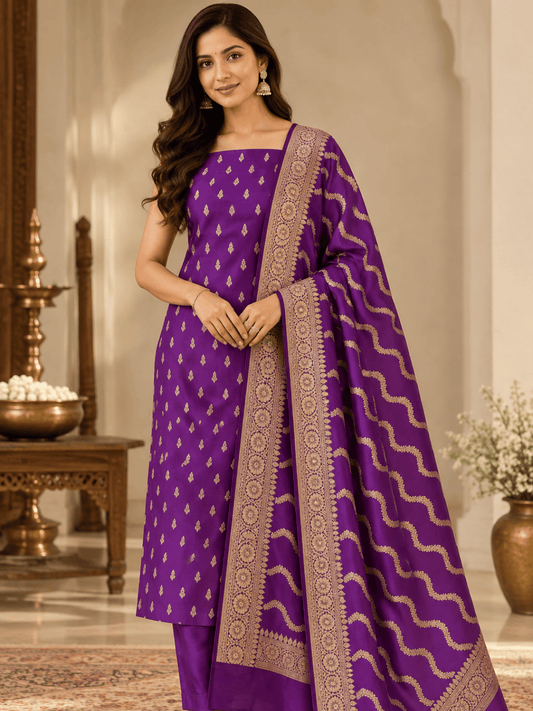 Classic Benarasi Katan Silk Kurti | Purple