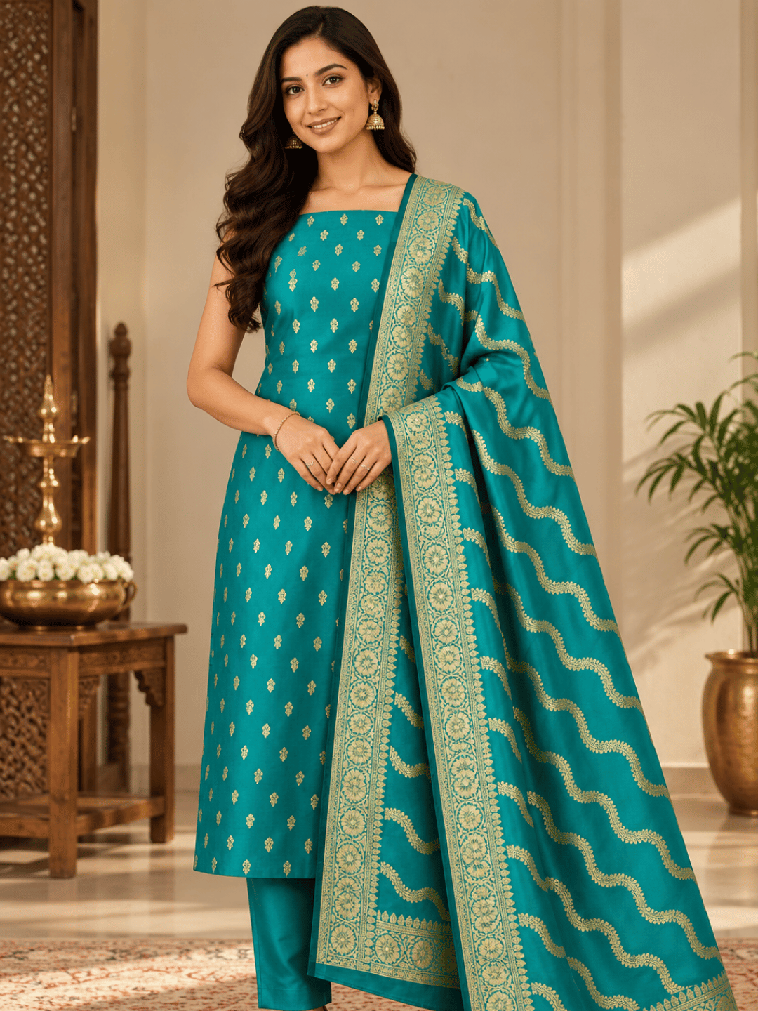 Classic Benarasi Katan Silk Kurti | Blue