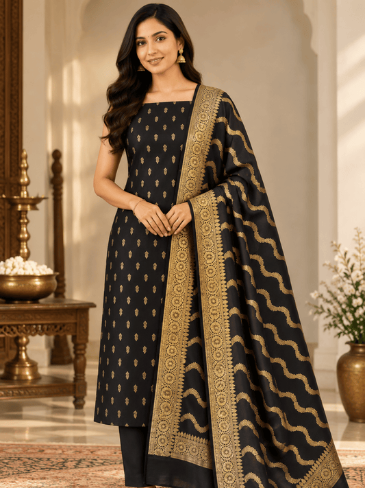 Classic Benarasi Katan Silk Kurti | Black