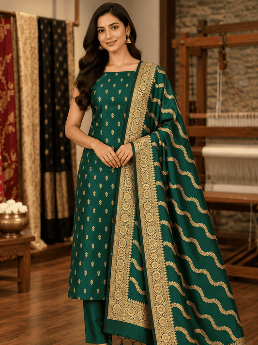 Classic Benarasi Katan Silk Kurti | Green