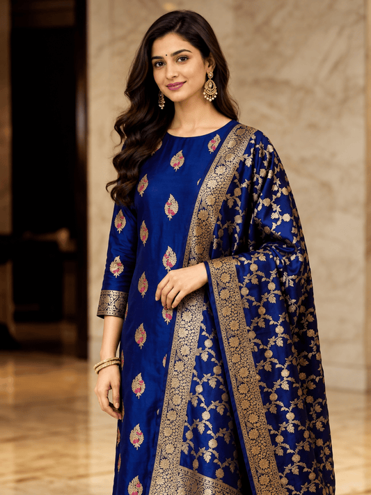 Classic Benarasi Katan Silk Kurti | Blue