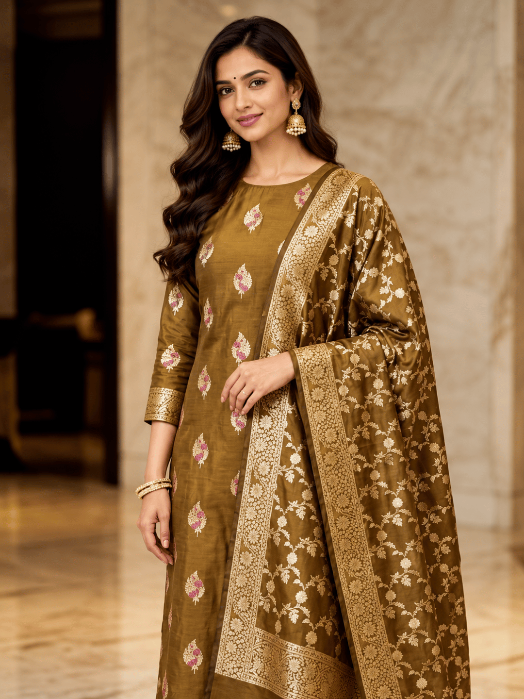 Classic Benarasi Katan Silk Kurti | Yellow