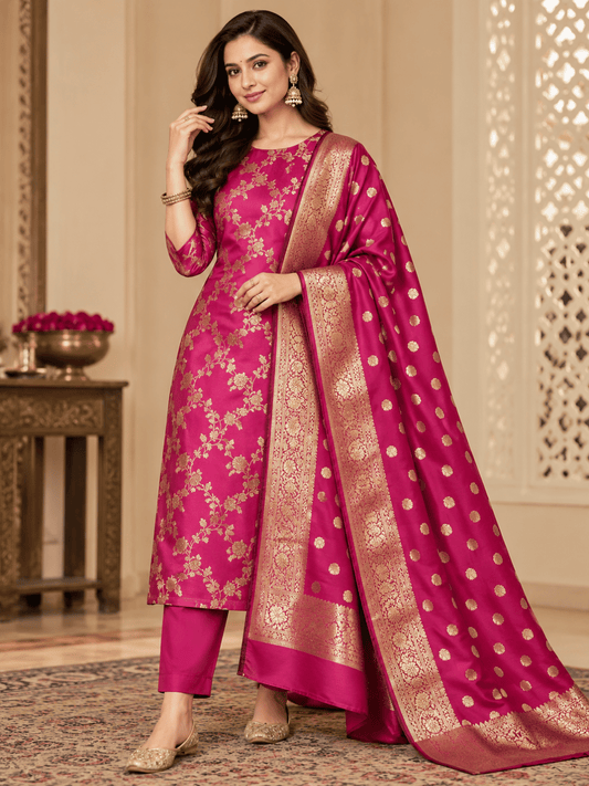 Classic Benarasi Katan Silk Kurti | Pink