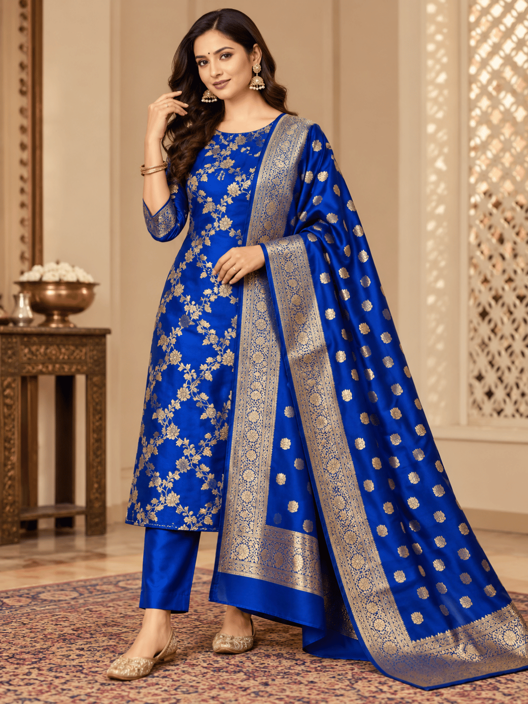 Classic Benarasi Katan Silk Kurti | Blue