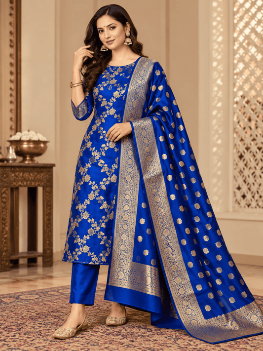 Classic Benarasi Katan Silk Kurti | Blue
