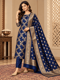 Classic Benarasi Katan Silk Kurti | Navy