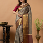 Classic Benarasi Katan Semi Silk Saree | Taupe Grey