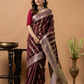 Classic Benarasi Katan Semi Silk Saree | Deep Brown Purple