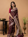Classic Benarasi Katan Semi Silk Saree | Deep Brown Purple