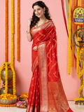 Classic Benarasi Katan Semi Silk Saree | Classic Red