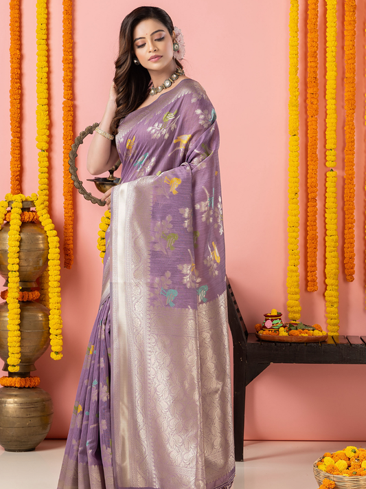 Classic Benarasi Katan Semi Silk Saree | Lavender