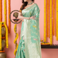 Classic Benarasi Katan Semi Silk Saree | Mint Green