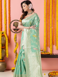 Classic Benarasi Katan Semi Silk Saree | Mint Green