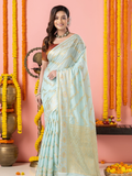 Classic Benarasi Katan Semi Silk Saree | Pale Blue