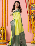 Classic Benarasi Semi Silk Saree | Lime Yellow