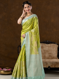 Classic Benarasi Semi Silk Saree | Lime Green