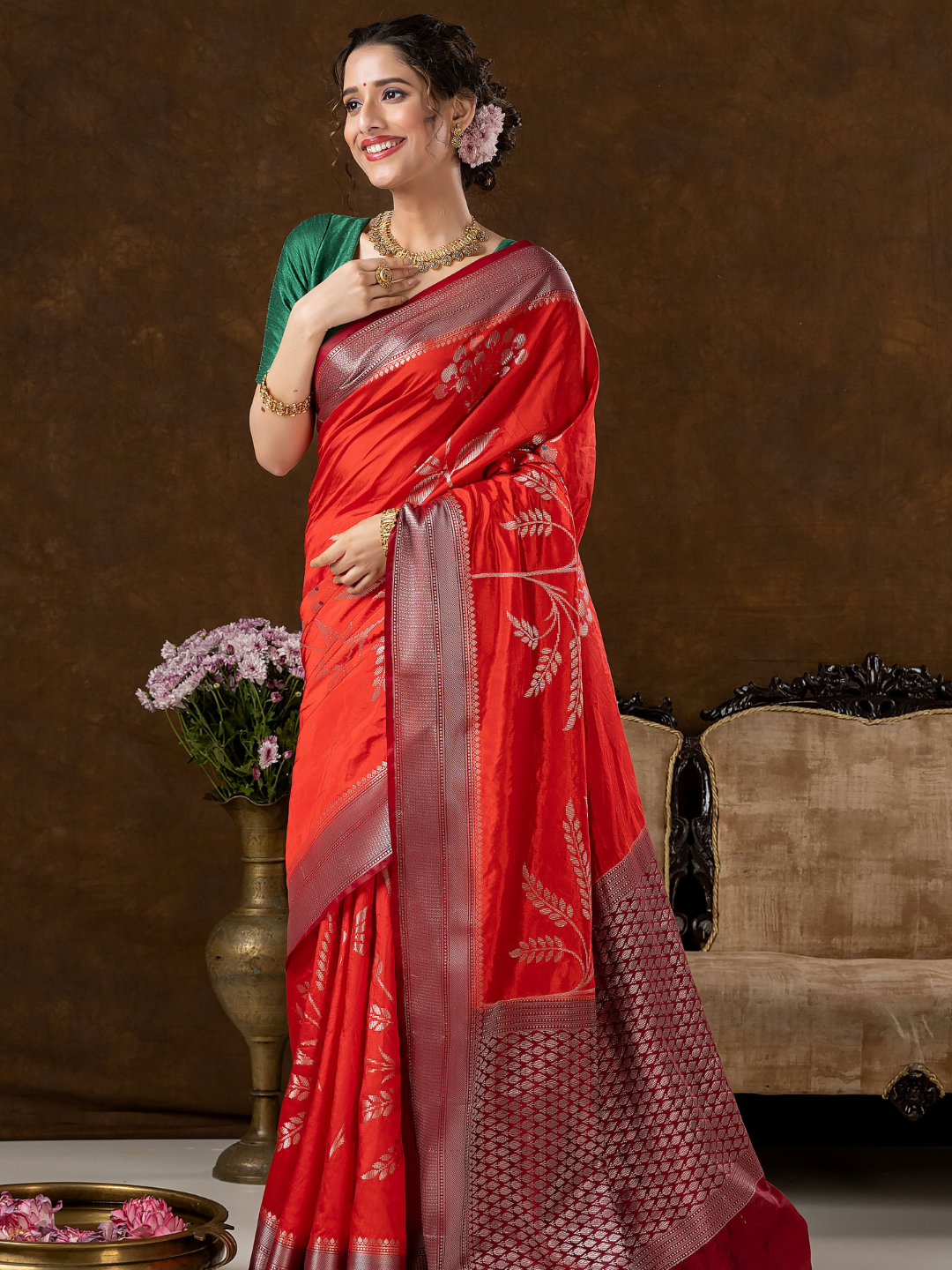 Classic Benarasi Semi Silk Saree | Classic Red