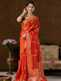 Classic Benarasi Semi Silk Saree | Bright Orange
