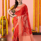Classic Benarasi Semi Silk Saree | Coral Red