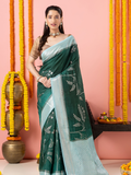 Classic Benarasi Semi Silk Saree | Dark Green