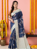 Classic Benarasi Semi Silk Saree | Deep Navy Blue
