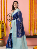 Classic Benarasi Semi Silk Saree | Deep Navy Blue