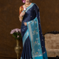 Classic Benarasi Semi Silk Saree | Deep Navy Blue
