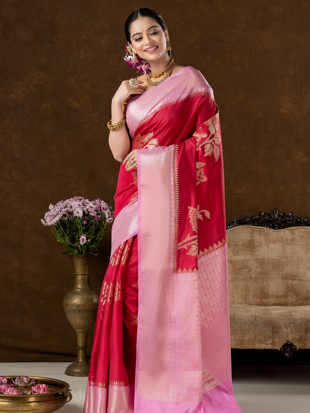 Classic Benarasi Semi Silk Saree | Classic Red
