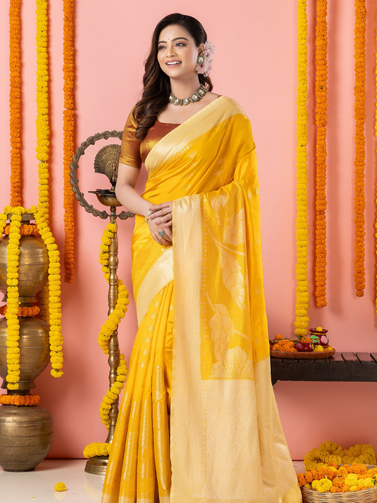 Classic Benarasi Semi Silk Saree | Mustard Yellow