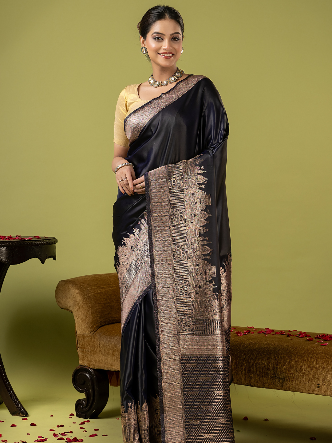Classic Benarasi Semi Silk Saree | Jet Black