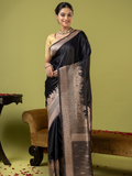 Classic Benarasi Semi Silk Saree | Jet Black
