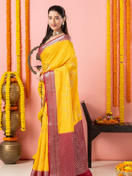 Classic Benarasi Semi Silk Saree | Mustard Yellow