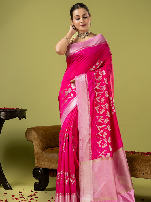 Classic Benarasi Semi Silk Saree | Fuchsia Pink
