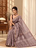 Classic Block Print Mul Chanderi Saree | Purple