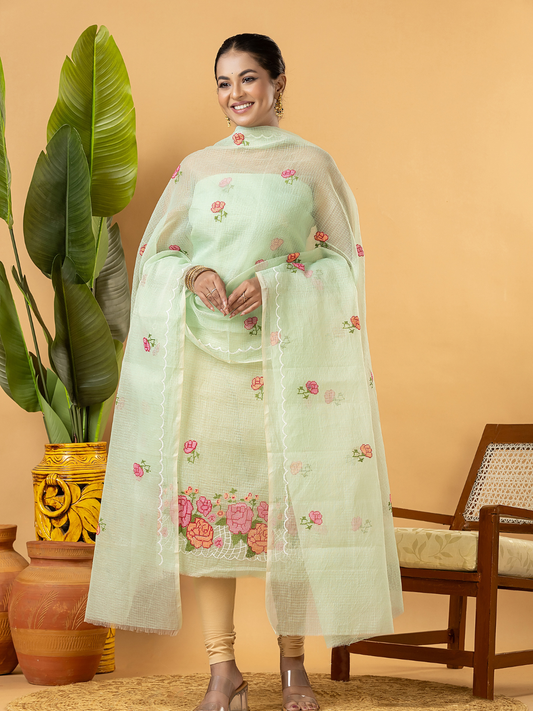 Classic Kota Doria Cotton Unstitched 2-Piece Kurti | Pista Green