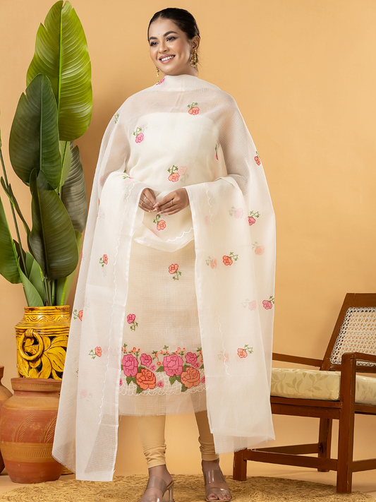 Classic Kota Doria Cotton Unstitched 2-Piece Kurti | Off-White
