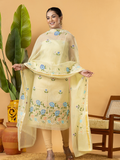 Classic Kota Doria Cotton Unstitched 2-Piece Kurti | Lemon Yellow