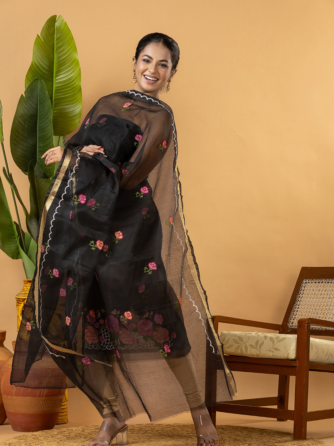 Classic Kota Doria Cotton Unstitched 2-Piece Kurti | Black