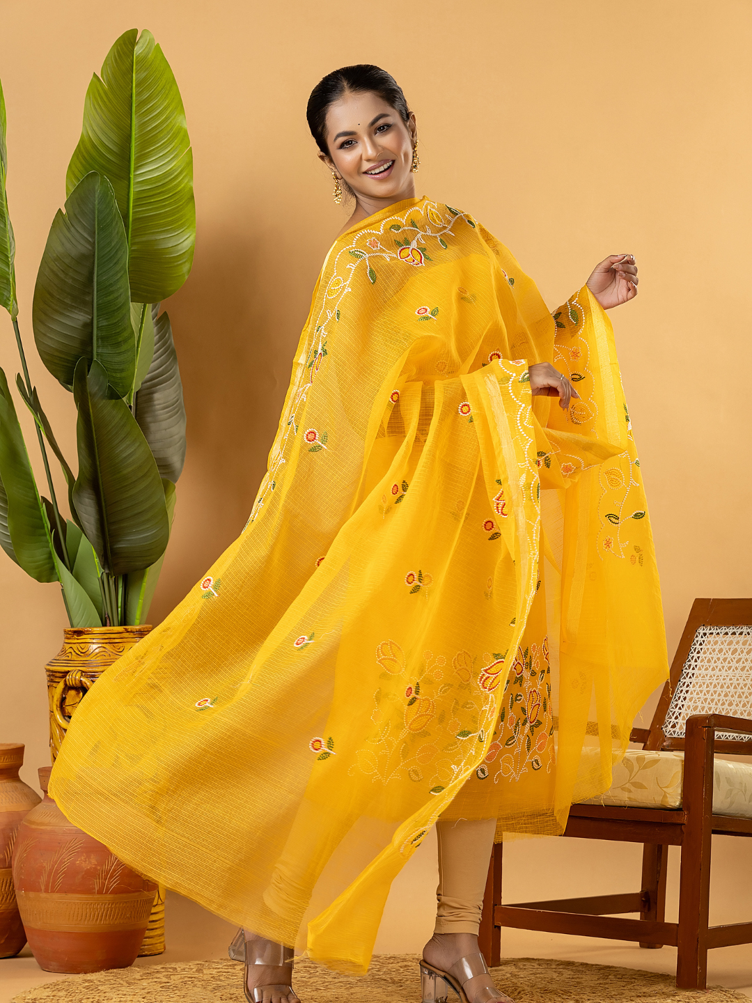 Classic Kota Doria Cotton Unstitched 2-Piece Kurti | Marigold Yellow