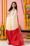 Classic Mysore Semi Silk Saree | White and Red | Plain Body with Mysore Silk Border