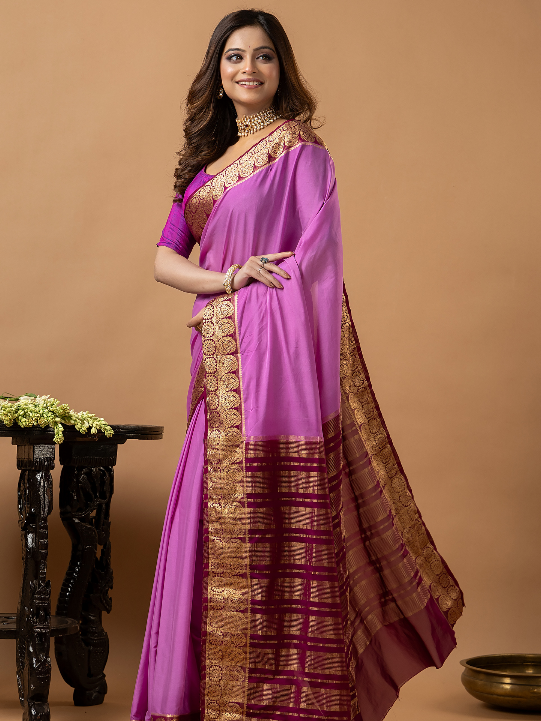 Classic Mysore Semi Silk Saree | Lavender Magenta