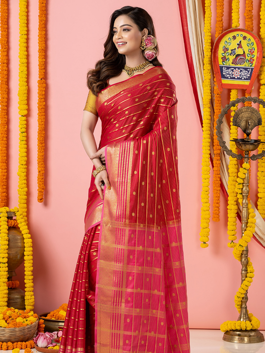 Classic Mysore Semi Silk Saree | Crimson Red