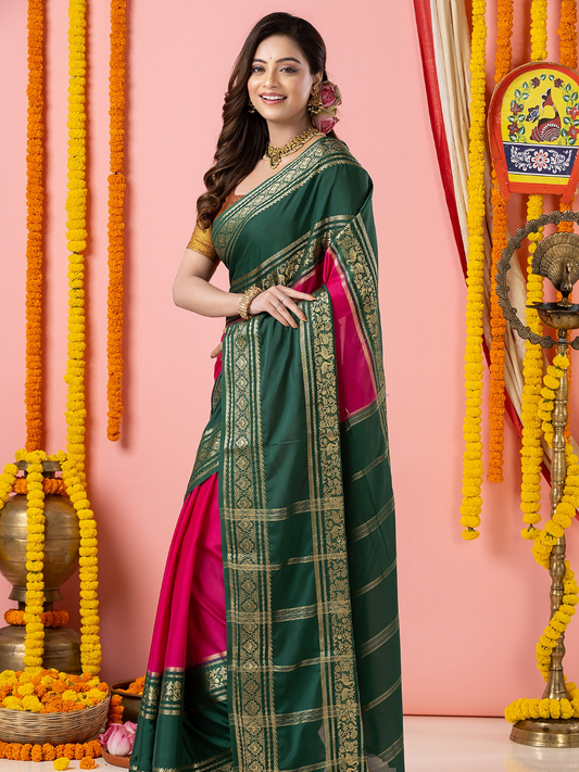 Classic Mysore Semi Silk Saree | Dark Green