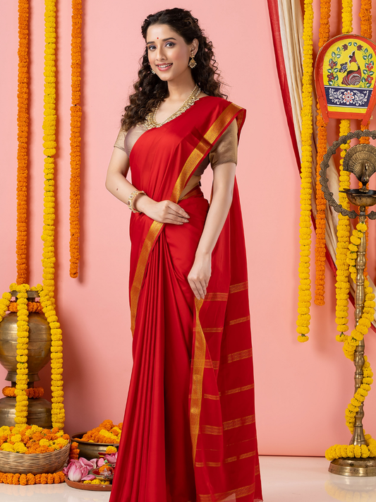 Classic Mysore Semi Silk Saree | Classic Red