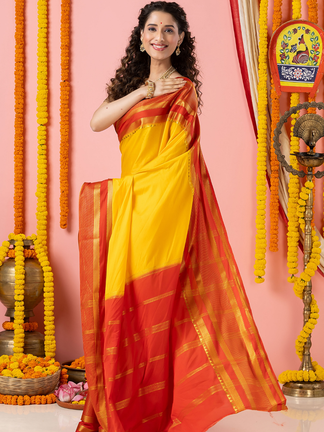 Classic Mysore Semi Silk Saree | Bright Yellow