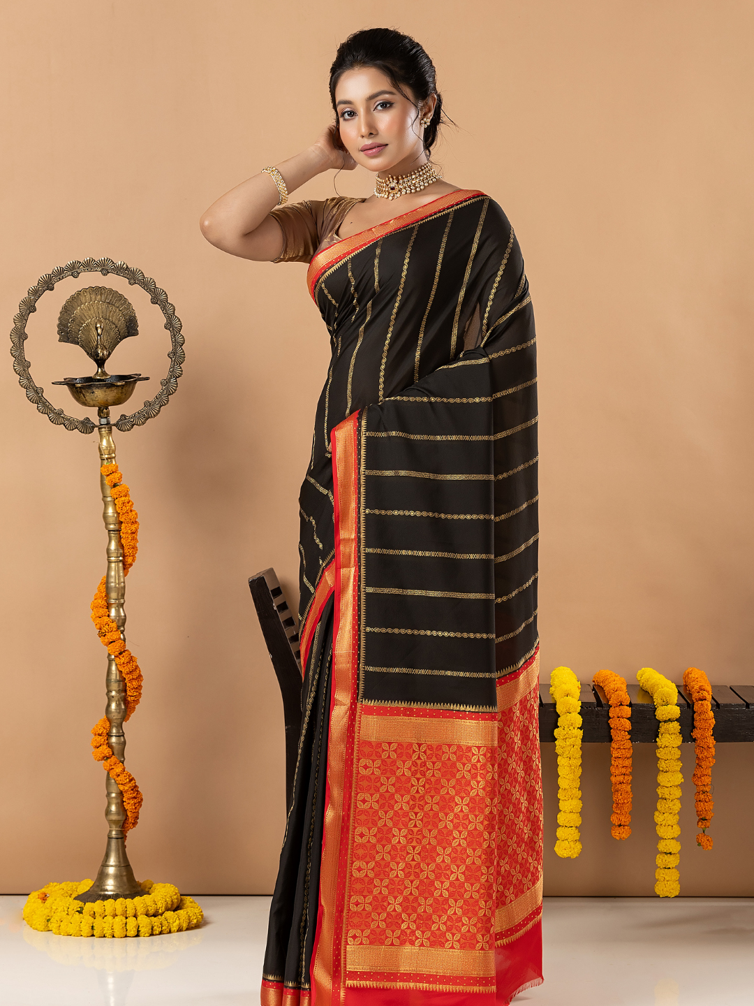 Classic Mysore Semi Silk Saree | Jet Black
