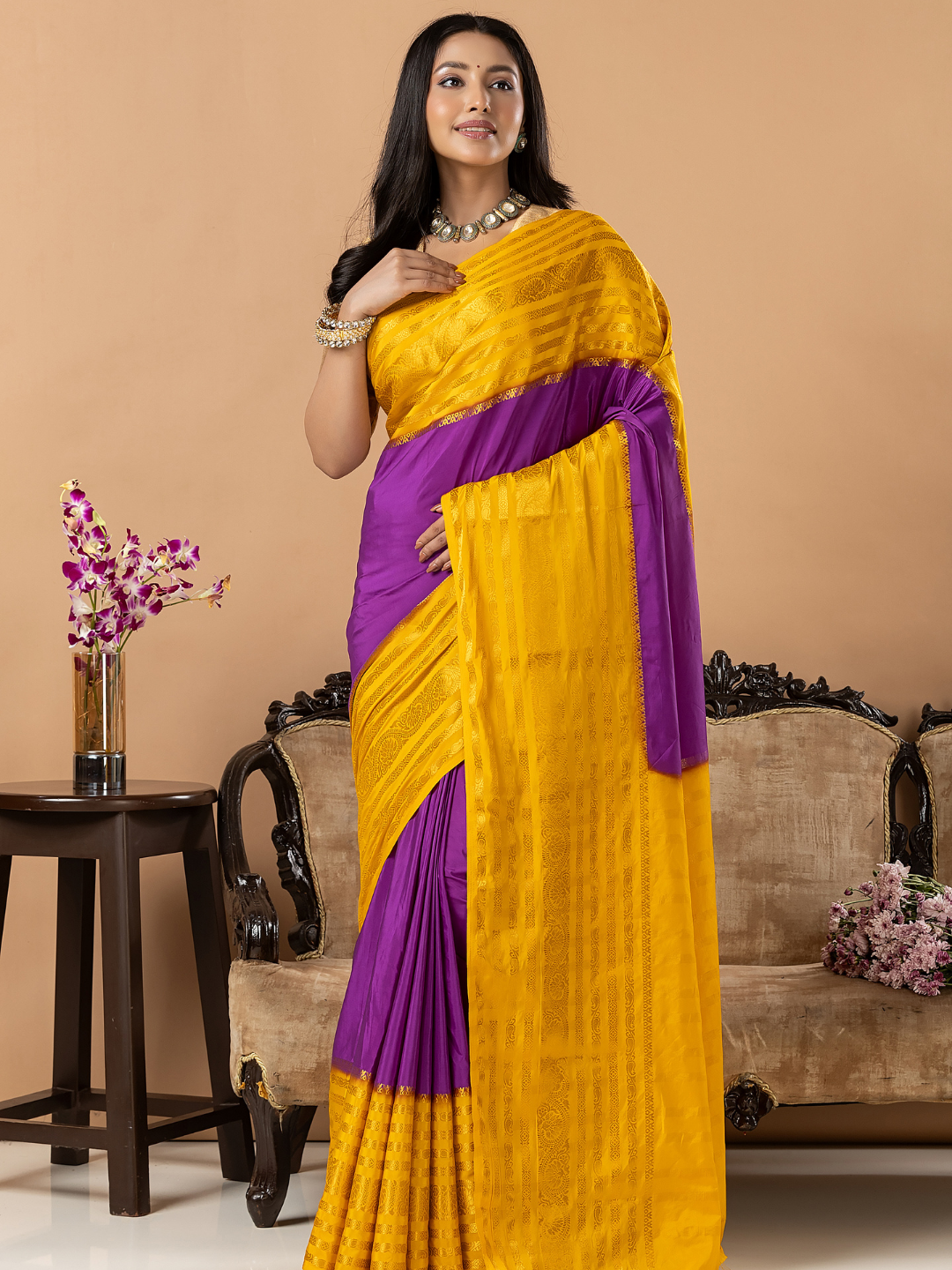 Classic Mysore Semi Silk Saree | Mustard Yellow