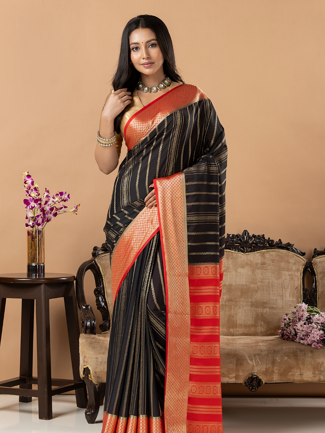 Classic Mysore Semi Silk Saree | Jet Black