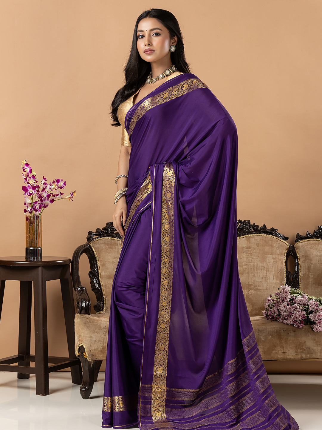 Classic Mysore Semi Silk Saree | Royal Purple