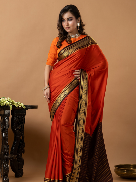 Classic Mysore Semi Silk Saree | Burnt Orange